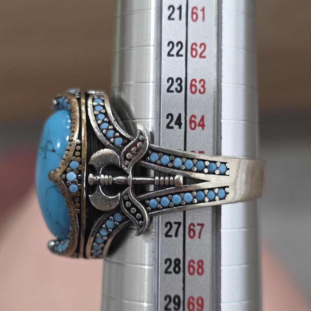 Turquoise Oval Statement Ring - Blue Gemstone Sil… - image 8